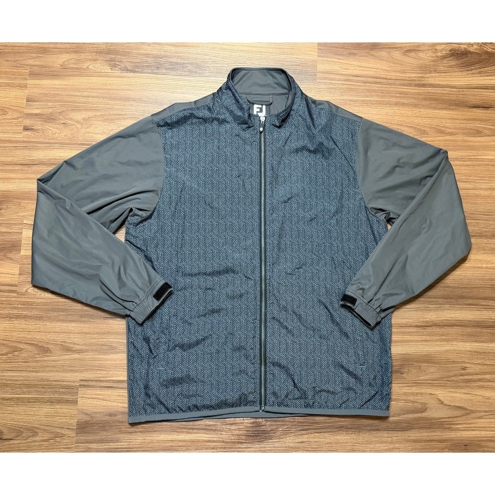 FootJoy Mens Grey Herringbone Full Zip Windbreaker Golf Performance Jacket Sz L